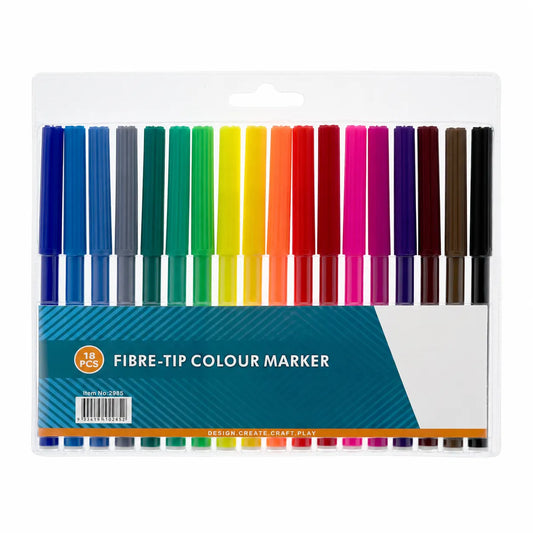 18x Fibre-Tip Colour Markers for Drawing & Colouring in Assorted Colours