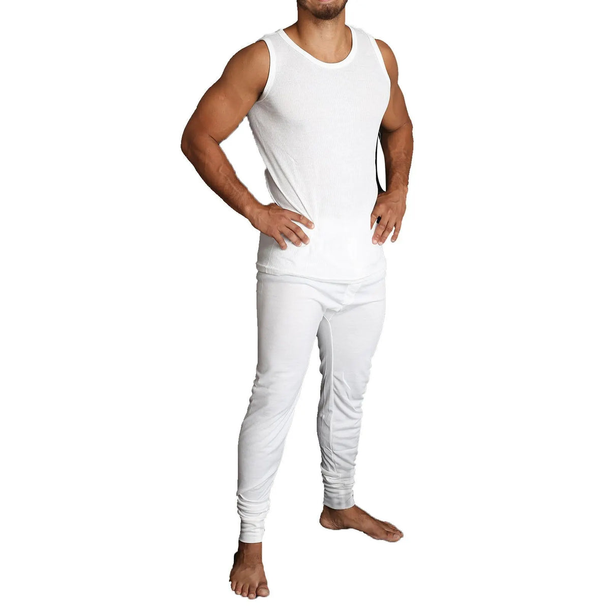 2pcs Set Mens Merino Wool Blend Thermal Singlet Top & Pants Underwear Thermals - Beige - Image 7