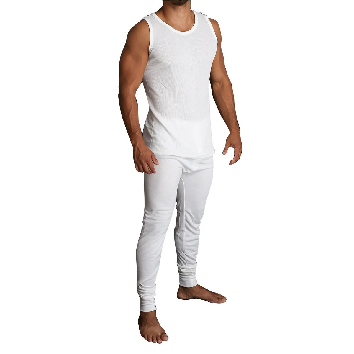 2pcs Set Mens Merino Wool Blend Thermal Singlet Top & Pants Underwear Thermals - Beige - Image 2