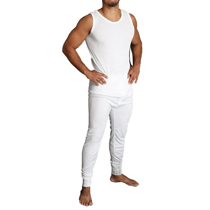 2pcs Set Mens Merino Wool Blend Thermal Singlet Top & Pants Underwear Thermals - Beige - Image 4