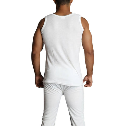 2pcs Set Mens Merino Wool Blend Thermal Singlet Top & Pants Underwear Thermals - Beige - Image 5