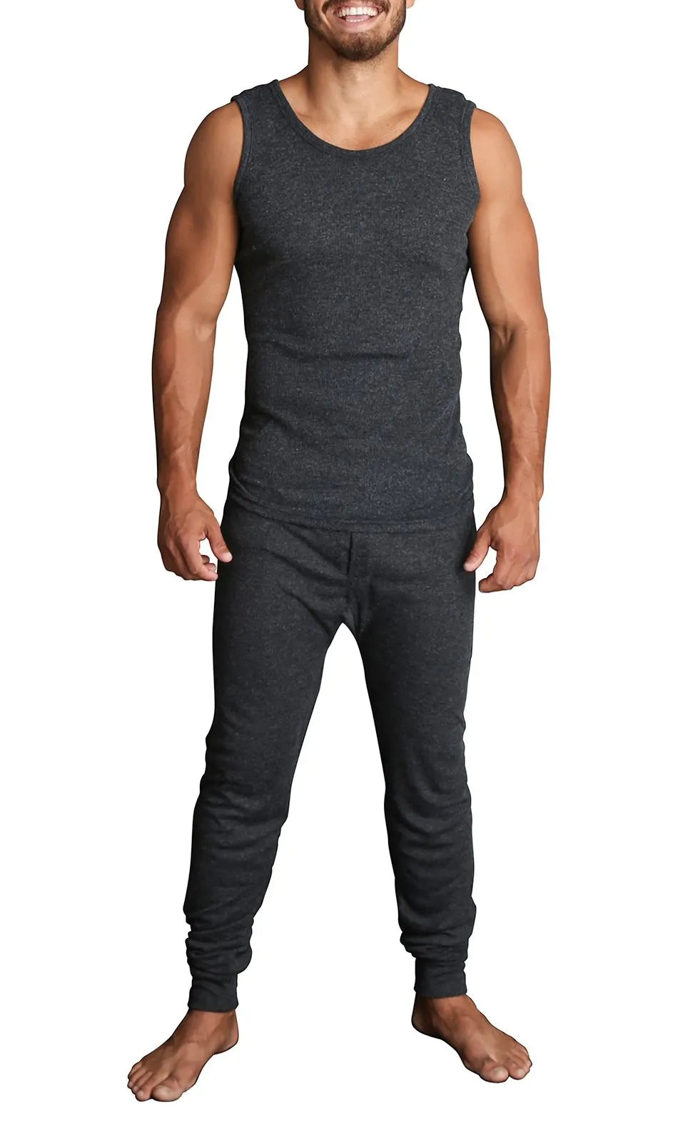 2pcs Set Mens Merino Wool Blend Thermal Singlet Top & Pants Underwear Thermals - Black - Image 9