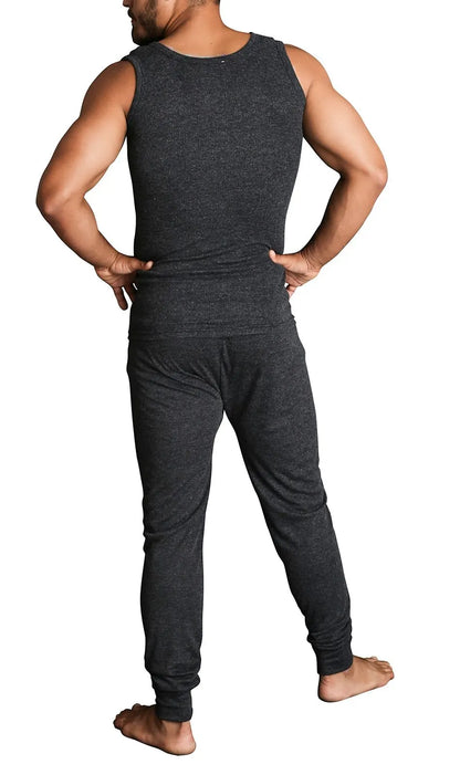 2pcs Set Mens Merino Wool Blend Thermal Singlet Top & Pants Underwear Thermals - Black - Image 5