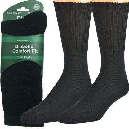 2 Pairs DIABETIC BAMBOO Socks Work Socks Medical Loose Top Crew Cushion BLACK - Image 5