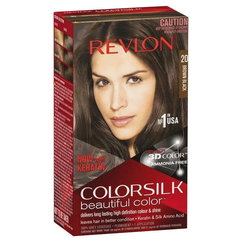 Revlon ColorSilk 20 Brown Black Permanent 3D Hair Colour w/ Keratin - Brown/Black - Image 2