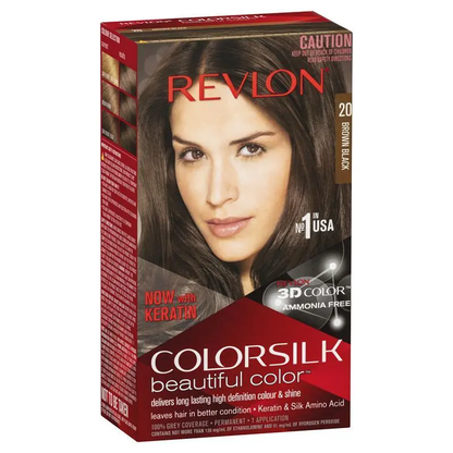 Revlon ColorSilk 20 Brown Black Permanent 3D Hair Colour w/ Keratin - Brown/Black - Image 2