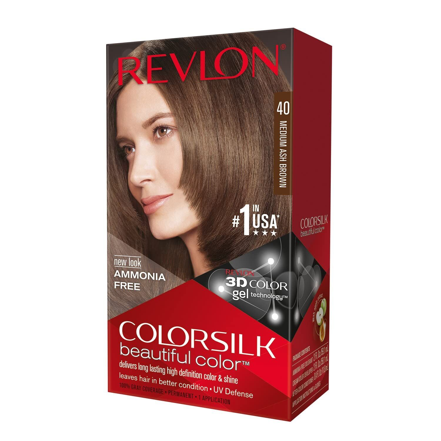 Revlon ColorSilk Beautiful 3D Permanent Hair Colour Keratin - 40 Medium Ash Brown - Image 2