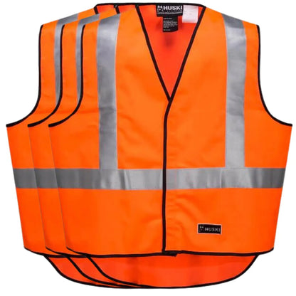 3x HUSKI Hi Vis Patrol Vest 3M Tape Safety Workwear High Visibility Bulk - Orange - Image 2