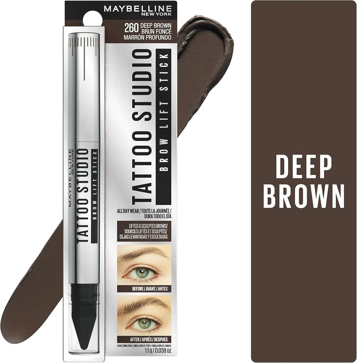 Maybelline Tattoo Studio Eyebrow Lift Stick Colour in 260 Deep Brown - Image 3