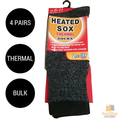 4 Pairs Mens THERMAL HEATED SOCKS Warm Winter Comfort Mens Work Sox Ski BULK - 6-11 UK - Image 3