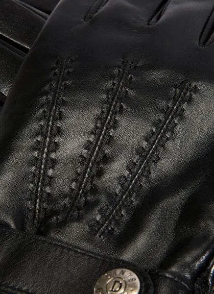 Mens Wool Blend Lined Touchscreen Leather Gloves in Black - Image 4
