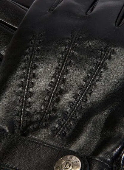 Mens Wool Blend Lined Touchscreen Leather Gloves in Black - Image 4