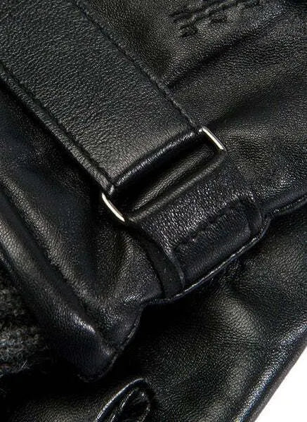 Mens Wool Blend Lined Touchscreen Leather Gloves in Black - Image 6