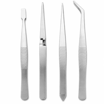 4pcs Tweezer Set Kit Stainless Steel Tool Multipurpose Plucker