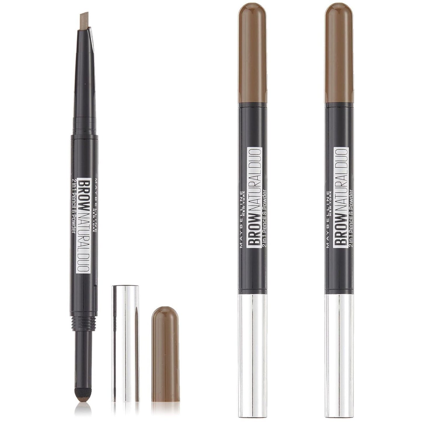 3x Maybelline New York Natural Eye Brow Duo 2 in 1 Pencil & Powder - Deep Brown - Image 2