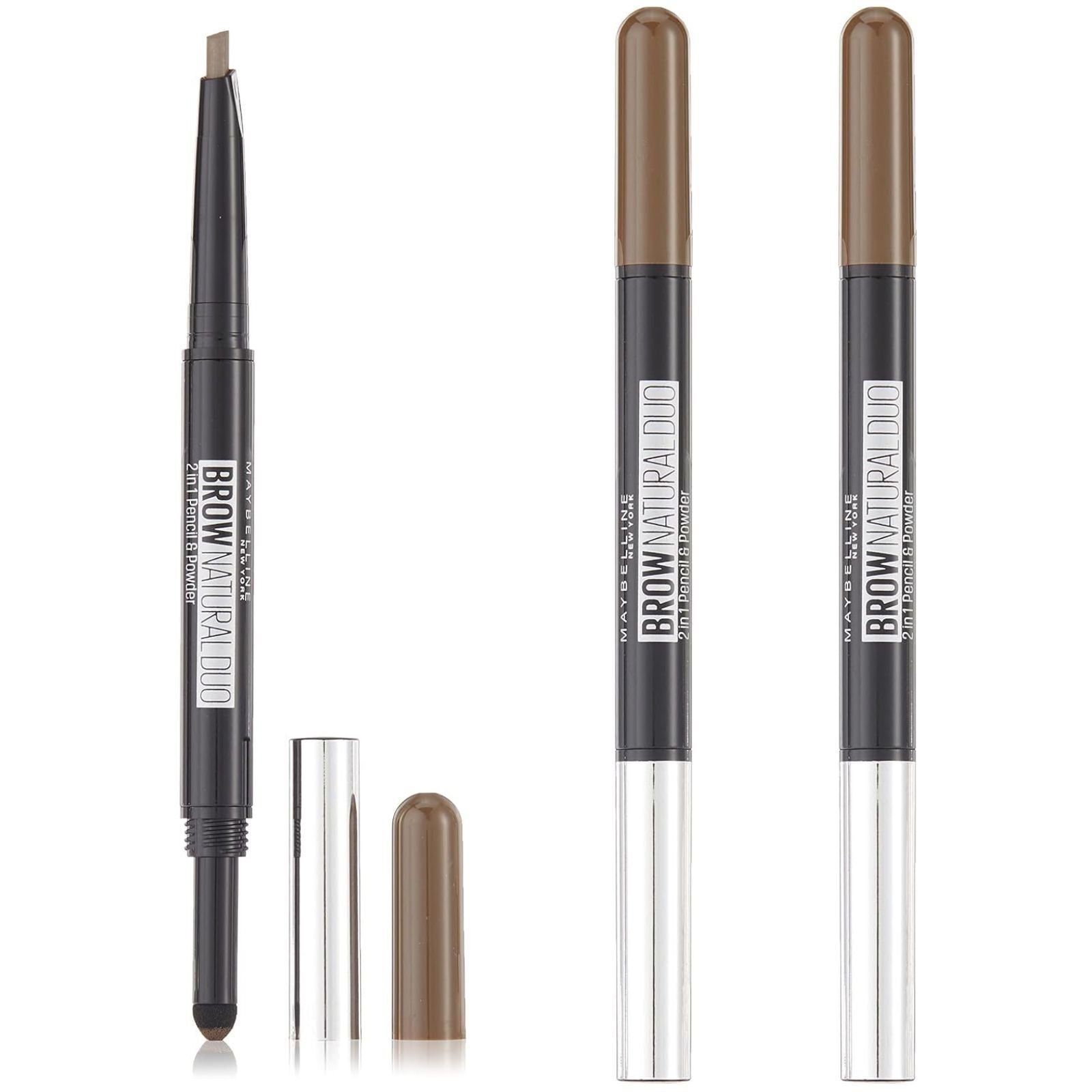 3x Maybelline New York Natural Eye Brow Duo 2 in 1 Pencil & Powder - Deep Brown - Image 2