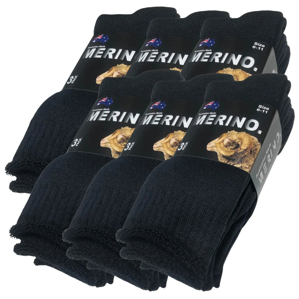 6 Pairs MERINO WOOL SOCKS Mens Heavy Duty Premium Thick Work Socks Cushion in Black - Image 2