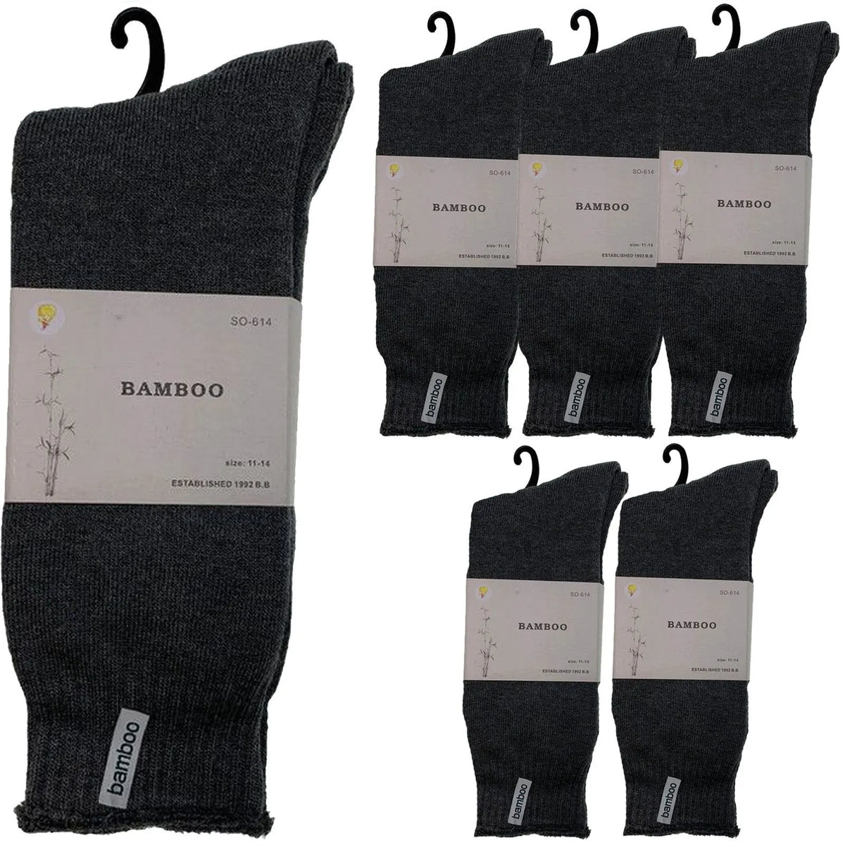6 Pairs PREMIUM BAMBOO SOCKS Mens Heavy Duty Thick Work Socks BULK Cushion - Charcoal Grey