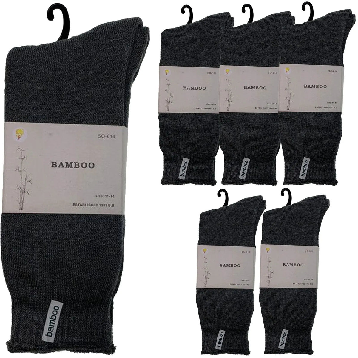 6 Pairs PREMIUM BAMBOO SOCKS Mens Heavy Duty Thick Work Socks BULK Cushion - Charcoal Grey - Image 2