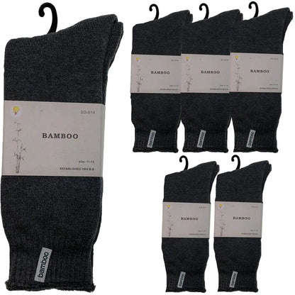 6 Pairs PREMIUM BAMBOO SOCKS Mens Heavy Duty Thick Work Socks BULK Cushion - Charcoal Grey - Image 2