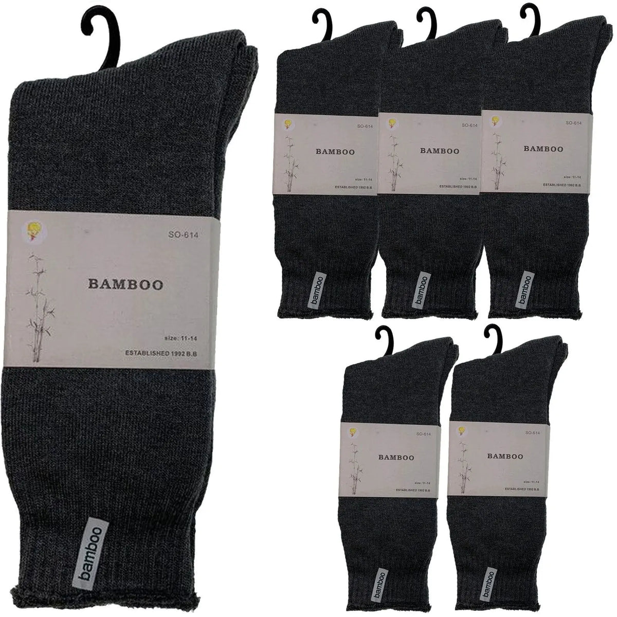 6 Pairs PREMIUM BAMBOO SOCKS Mens Heavy Duty Thick Work Socks BULK Cushion - Charcoal Grey - Image 5