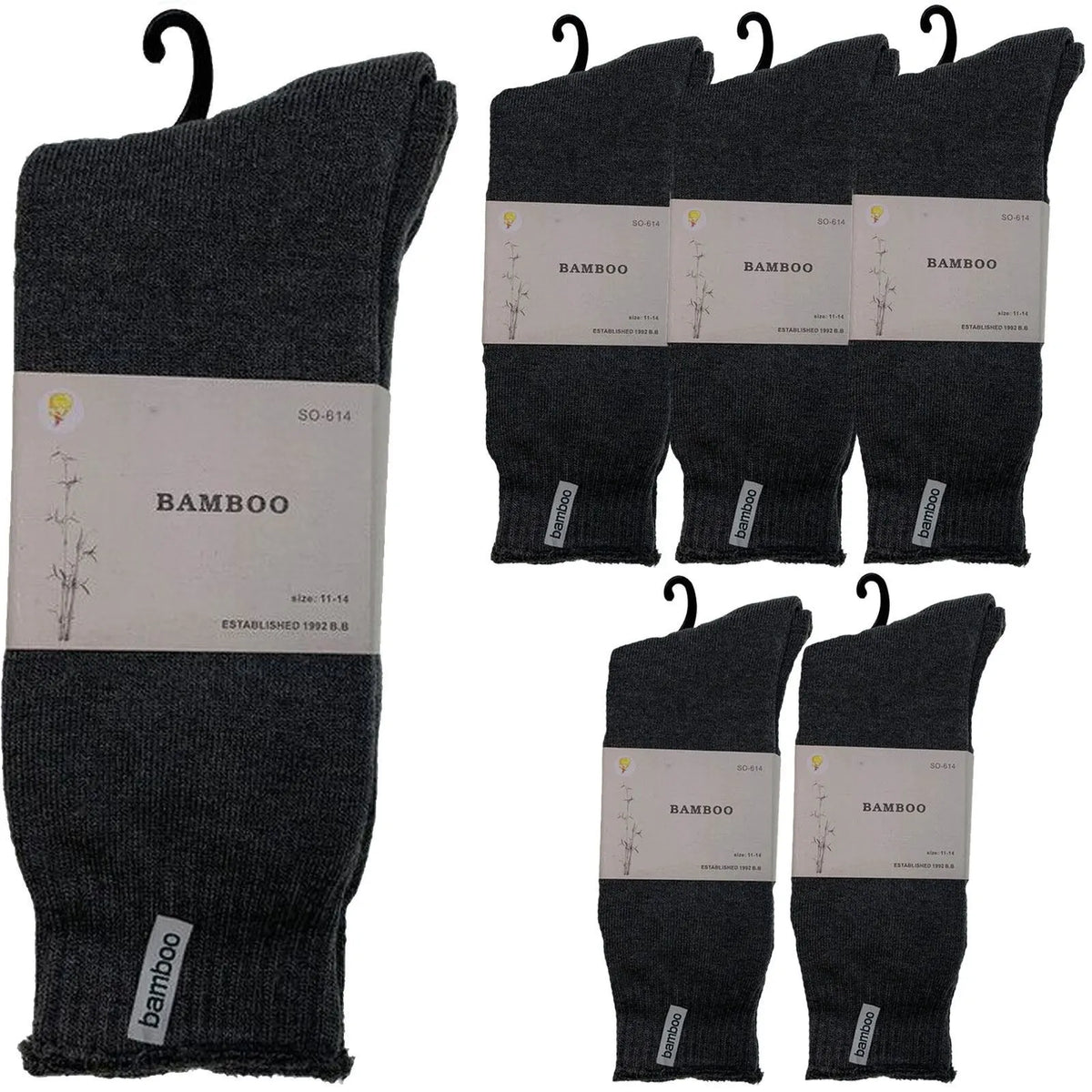 6 Pairs PREMIUM BAMBOO SOCKS Mens Heavy Duty Thick Work Socks BULK Cushion - Charcoal Grey - Image 6