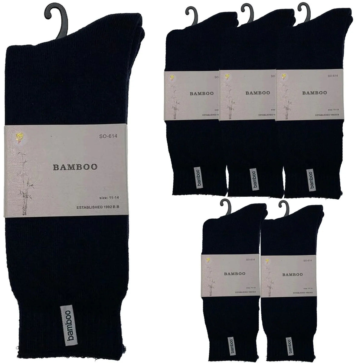 6 Pairs PREMIUM BAMBOO SOCKS Mens Heavy Duty Thick Work Socks BULK Cushion - Navy Blue - Image 2