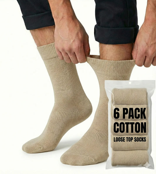 6x Pair COTTON Rich LOOSE TOP SOCKS Circulation Diabetic Comfort in Beige - Image 2