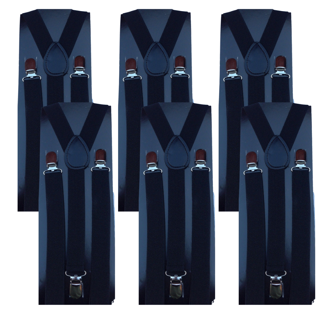6x Mens Suspenders Braces Adjustable Strong Clip On Elastic Formal Wedding BULK - Black - Image 2
