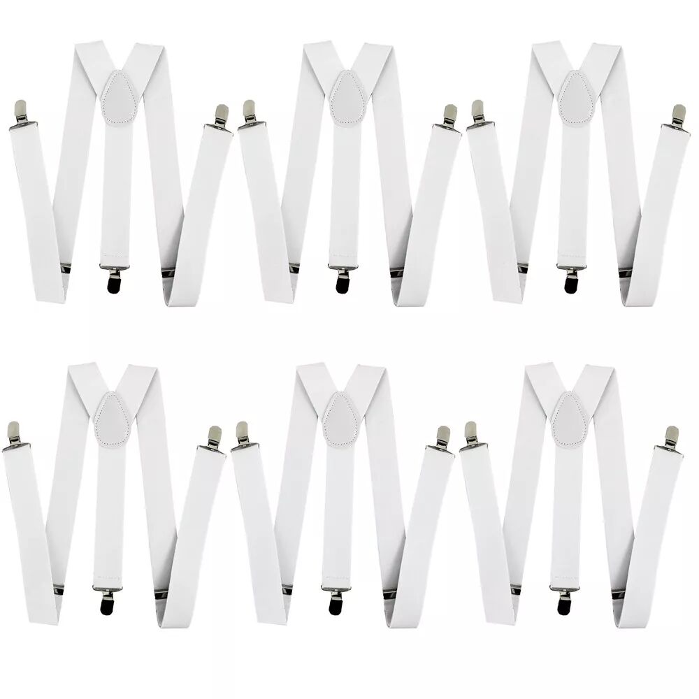 6x Mens Suspenders Braces Adjustable Strong Clip On Elastic Formal Wedding BULK - White - Image 2