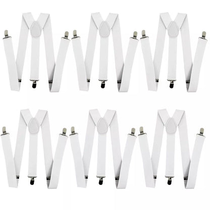 6x Mens Suspenders Braces Adjustable Strong Clip On Elastic Formal Wedding BULK - White - Image 2
