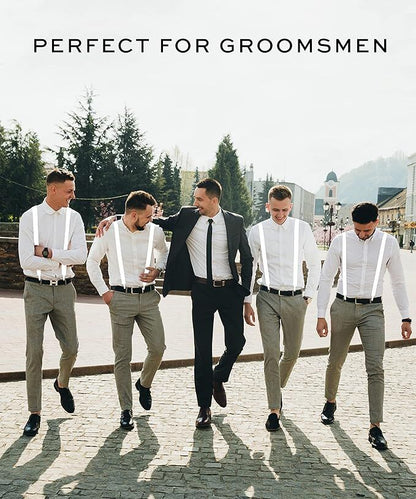 6x Mens Suspenders Braces Adjustable Strong Clip On Elastic Formal Wedding BULK - White - Image 5