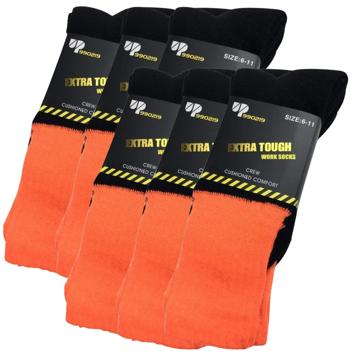 6x Pairs HI VIS SOCKS Workwear Work Safety Tradie High Visibility Fluro - Orange - Image 2
