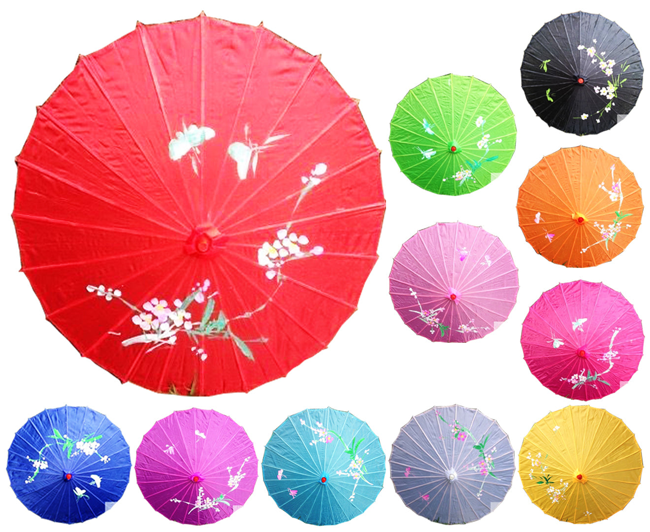 6x PARASOL UMBRELLA Chinese Japanese Bamboo Flower Pattern 80cm Large BULK - Assorted Colour Pack - Image 2