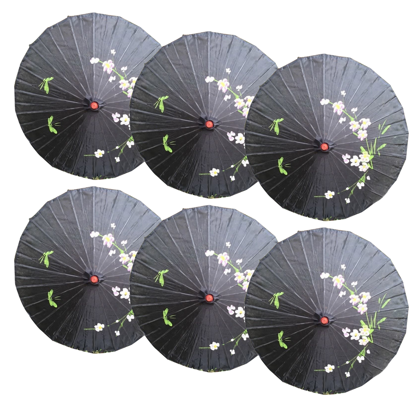 6x PARASOL UMBRELLA Chinese Japanese Bamboo Flower Pattern 80cm Large BULK - Black - Image 2