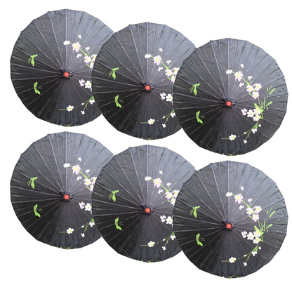 6x PARASOL UMBRELLA Chinese Japanese Bamboo Flower Pattern 80cm Large BULK - Black - Image 2