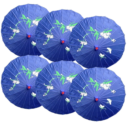 6x PARASOL UMBRELLA Chinese Japanese Bamboo Flower Pattern 80cm Large BULK - Blue - Image 2