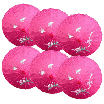6x PARASOL UMBRELLA Chinese Japanese Bamboo Flower Pattern 80cm Large BULK - Hot Pink - Image 2