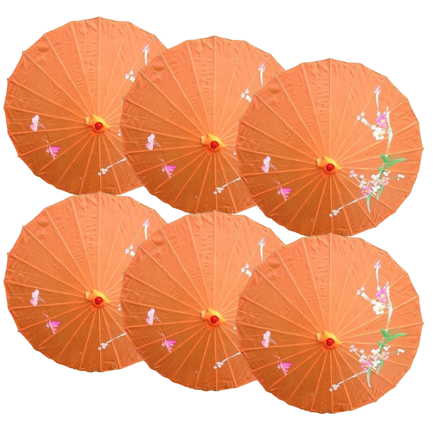 6x PARASOL UMBRELLA Chinese Japanese Bamboo Flower Pattern 80cm Large BULK - Orange - Image 2
