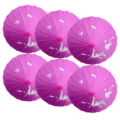 6x PARASOL UMBRELLA Chinese Japanese Bamboo Flower Pattern 80cm Large BULK - Purple - Image 2