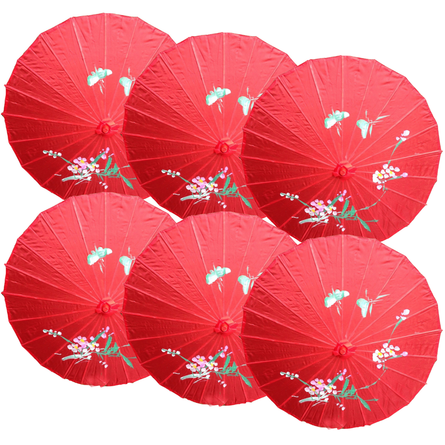 6x PARASOL UMBRELLA Chinese Japanese Bamboo Flower Pattern 80cm Large BULK - Red - Image 2
