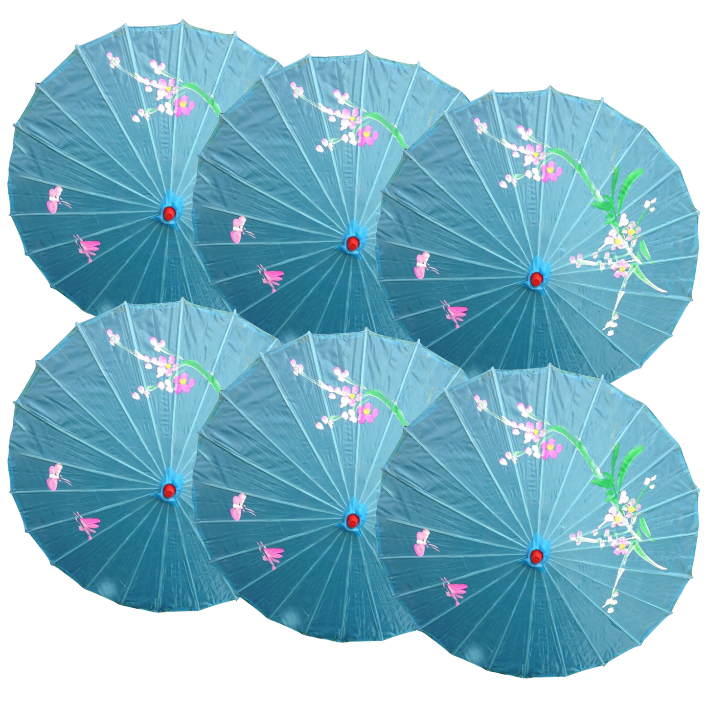 6x PARASOL UMBRELLA Chinese Japanese Bamboo Flower Pattern 80cm Large BULK - Sky Blue - Image 2