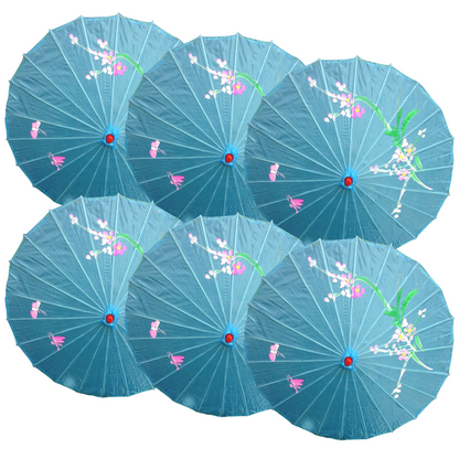 6x PARASOL UMBRELLA Chinese Japanese Bamboo Flower Pattern 80cm Large BULK - Sky Blue - Image 2