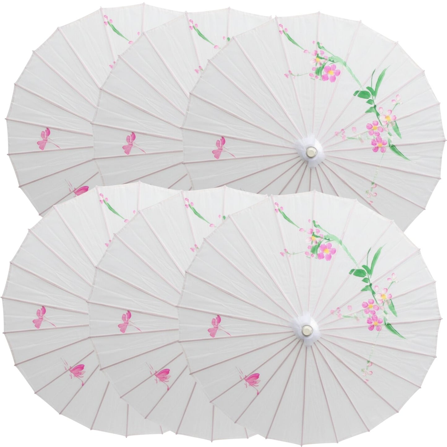 6x PARASOL UMBRELLA Chinese Japanese Bamboo Flower Pattern 80cm Large BULK - White - Image 2