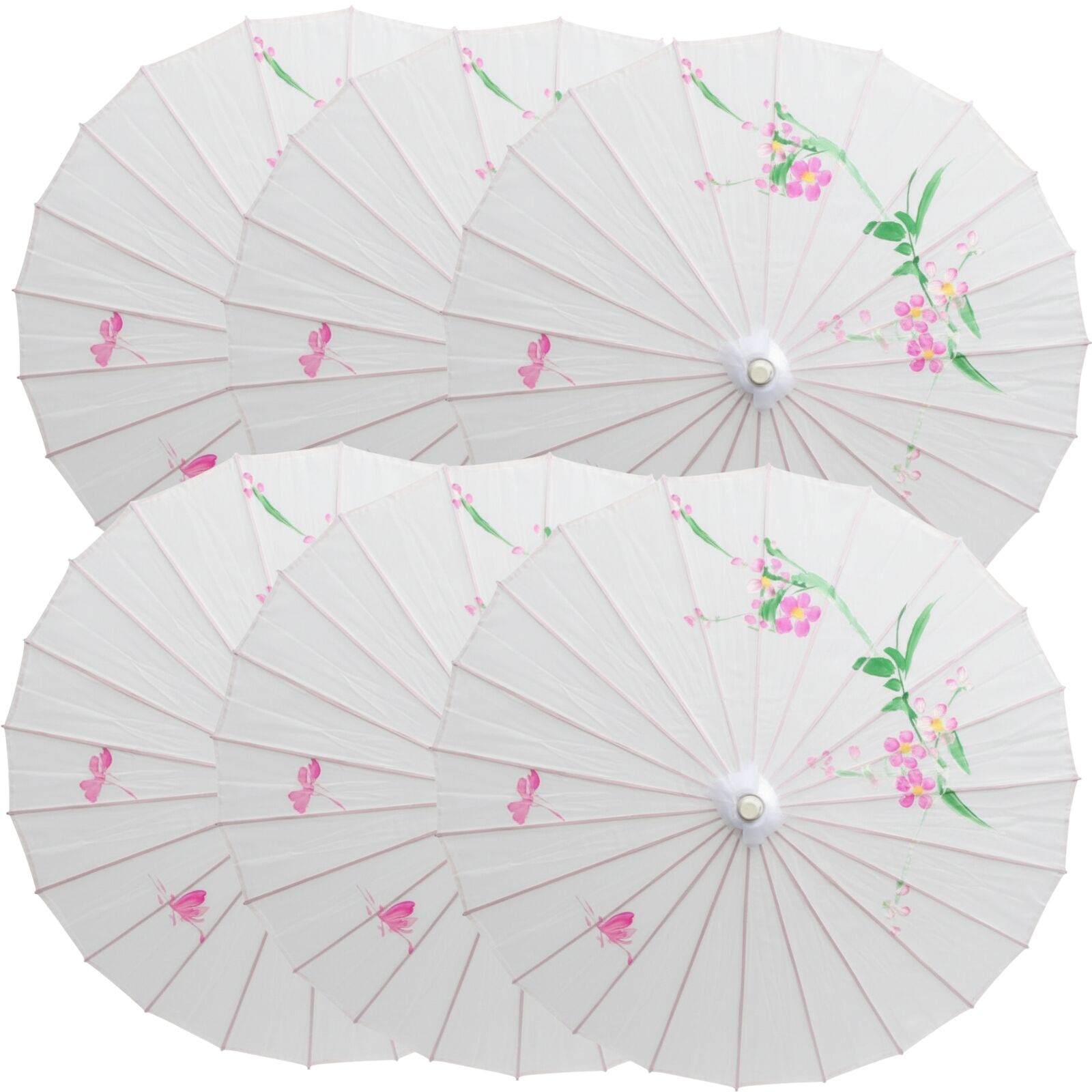 6x PARASOL UMBRELLA Chinese Japanese Bamboo Flower Pattern 80cm Large BULK - White - Image 2