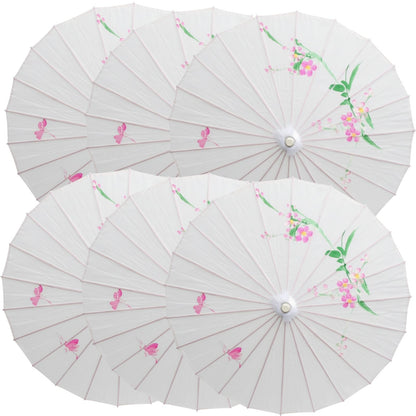 6x PARASOL UMBRELLA Chinese Japanese Bamboo Flower Pattern 80cm Large BULK - White - Image 2