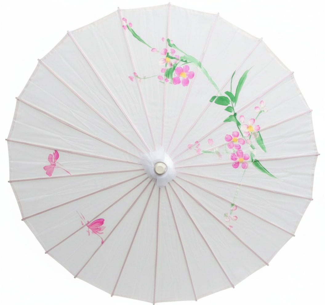 6x PARASOL UMBRELLA Chinese Japanese Bamboo Flower Pattern 80cm Large BULK - White - Image 4