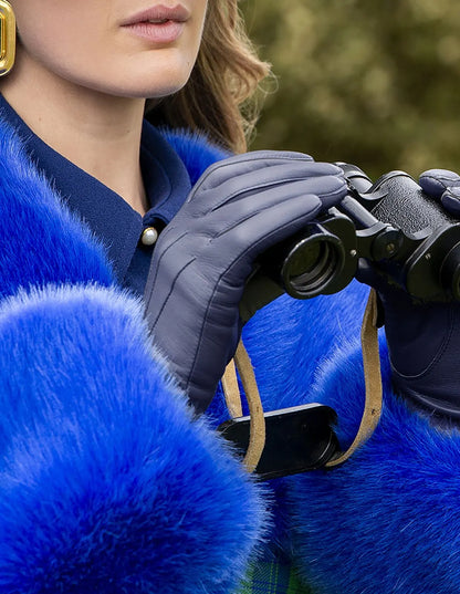 Dents Womens Elizabeth Silk Lined Leather Gloves - Navy - Image 5