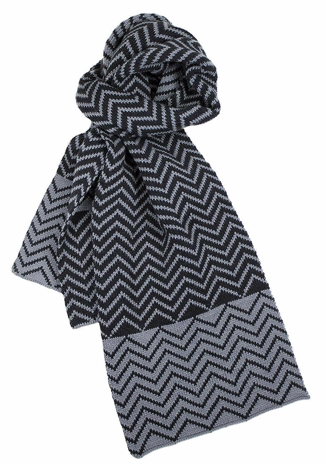 Dents Zig Zag Two-Tone Knit Scarf Warm Winter Ski - Black/Charcoal - Image 2