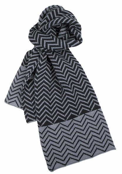 Dents Zig Zag Two-Tone Knit Scarf Warm Winter Ski - Black/Charcoal - Image 3